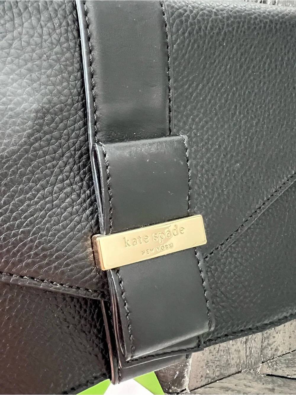 kate spade Black Pebbled Leather Envelope Clutch with Gold Accent
